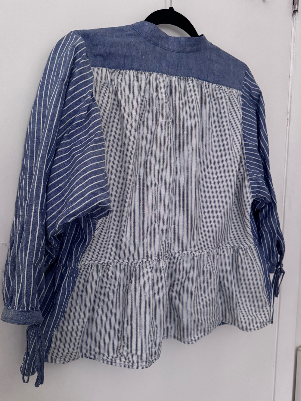 J.W. Anderson Blue and White Striped Peplum Tie-Sleeve Blouse S - Picture 8 of 9